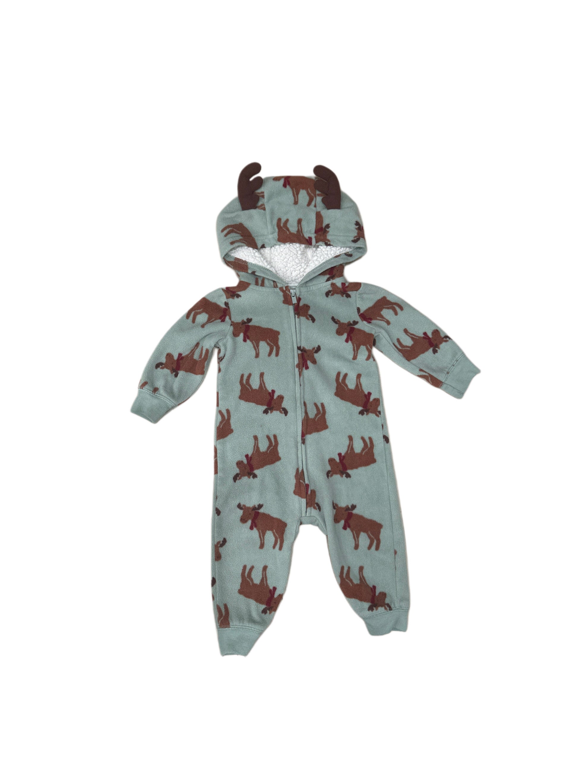 Moose Fleece Zip up Jumpsuit Carters 9m