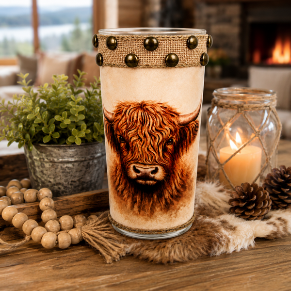 Highland Cow Glass Candle Holder