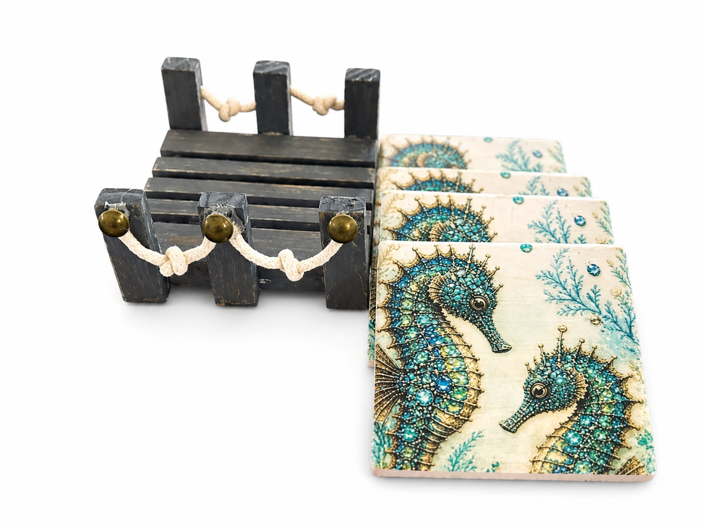 Sea Horse Coaster Set and Holder