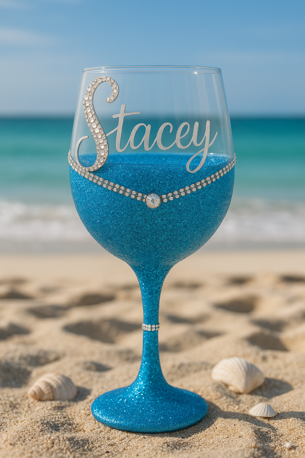 Personalized Glitter Wine Glasses