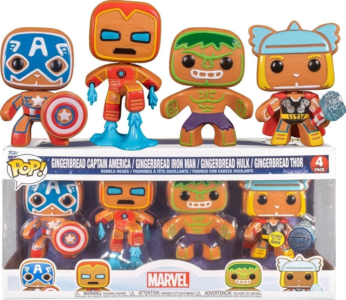 MARVEL - Pop pack de 4 - C. America & Iron man & Hulk & Thor en pain d'épice version noël (Ed Speciale + Glow)