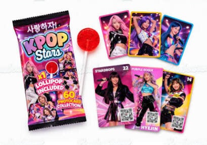 KPOP Stars - Photocards & Sucette cerise (alimentaire)