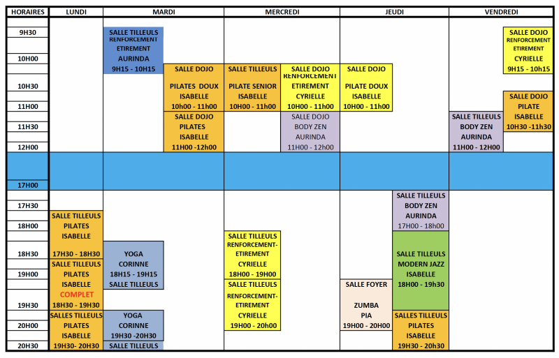 Planning de Gymplus, association de sport à Tosse
