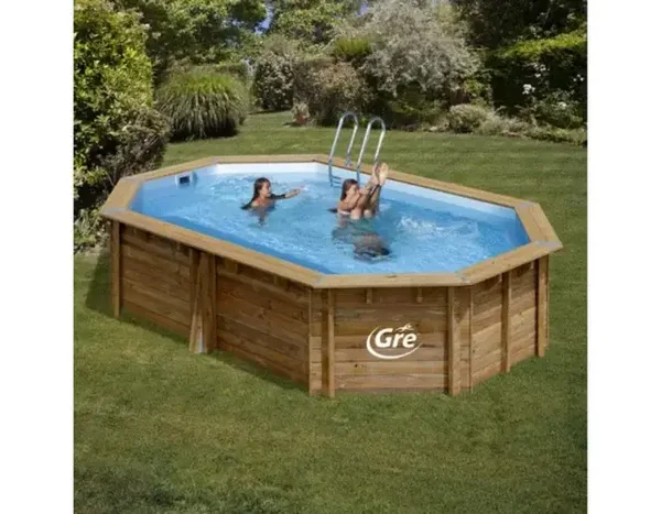 Gre Piscina Desmontable Hexagonal de Madera Grenade 2, Medidas 4,36 x 3,36 1,17 (Largo x Ancho x Alto)