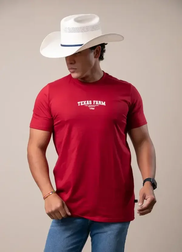 CAMISETA MASCULINA TEXAS FARM - VERMELHO BORDO