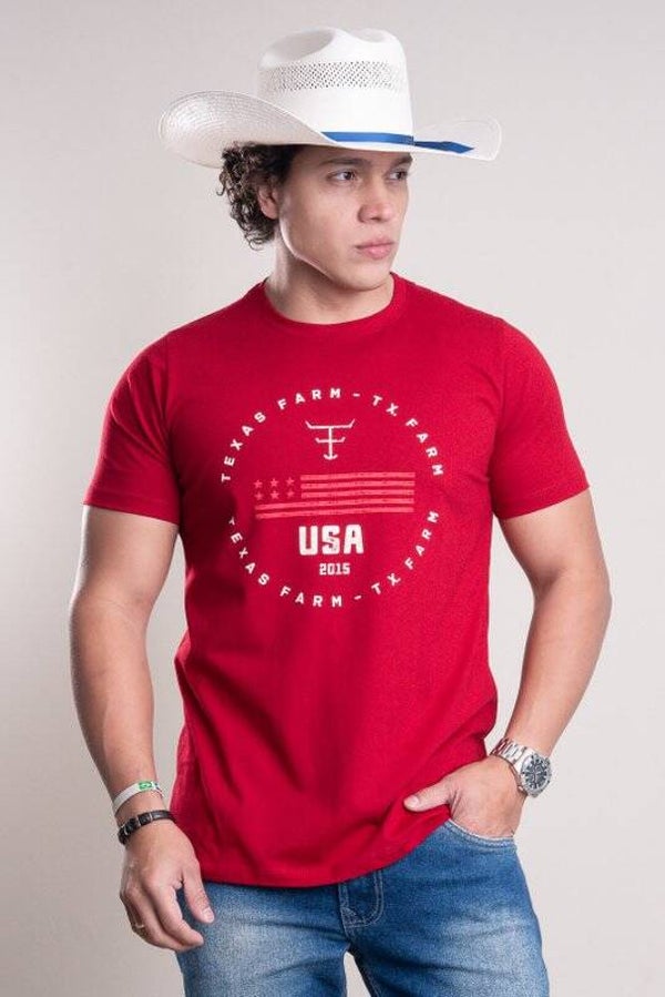 CAMISETA MASCULINA TEXAS FARM  - VERMELHO