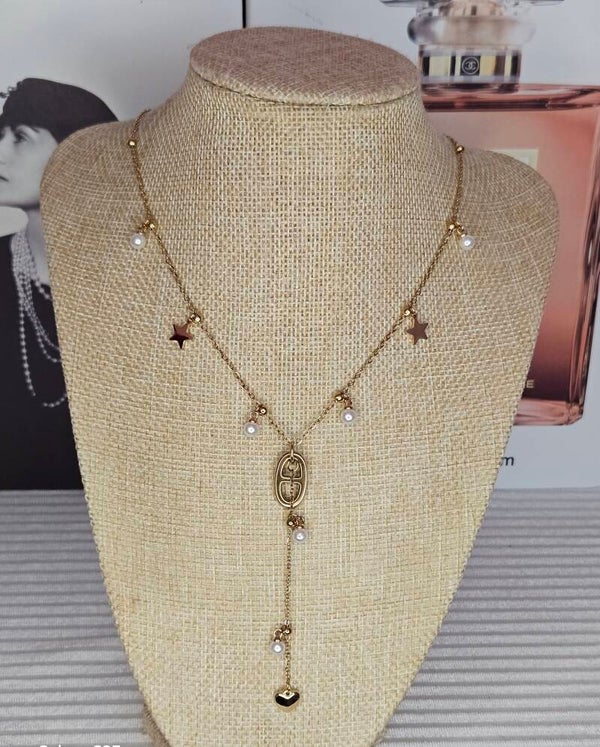 Collier Y Doré avec Perles & Étoiles – Élégance Céleste ✨