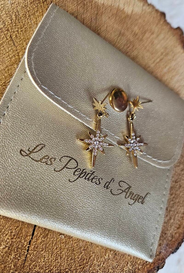 ✨ Boucles d’Oreilles Étoile Polaire – Strass Brillants (Nouveauté)