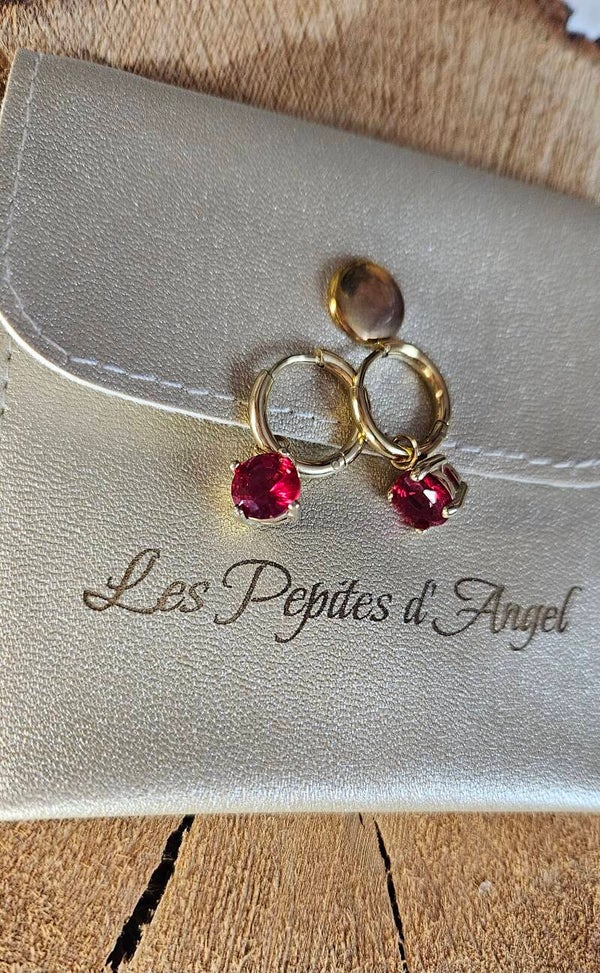 ❤️ Boucles d’Oreilles Créoles Dorées – Zircon Rouge Rubis (Nouveauté)
