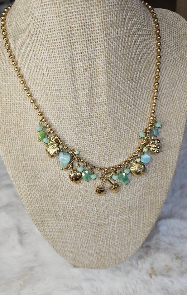 Collier chaîne boule avec breloques fruitées – acier inoxydable, ajustable