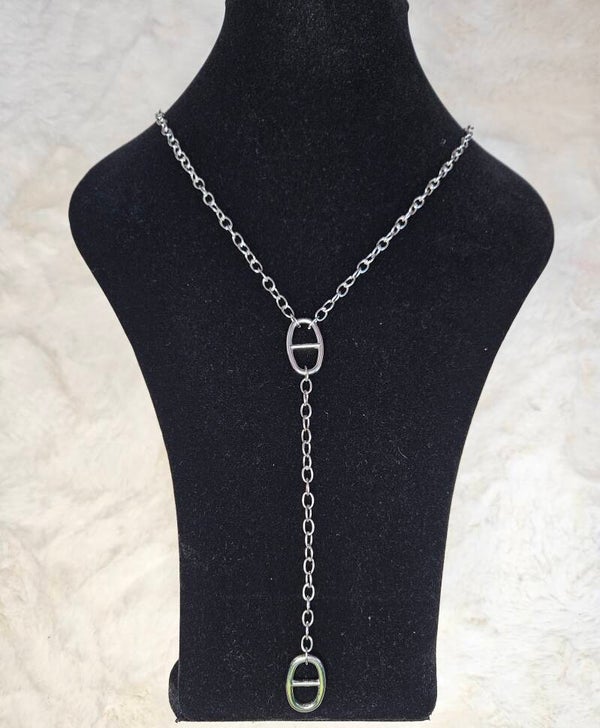 Collier en Y argenté  chaine classique – L’élégance marine