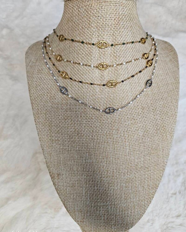 🌟 Collier " Lucie "  Maille Marine & Petites Perles  🌟