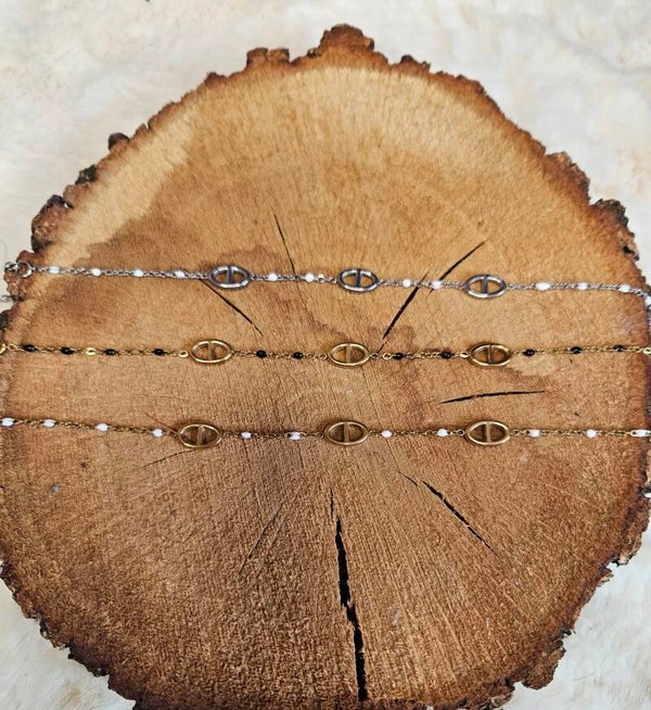 🌟 Bracelet " MAELYNE" Perles & Maille Marine – Doré ou Argenté 🌟