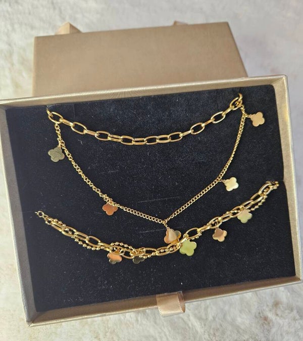 🍀 Coffret Trèfle Doré – Parure 2 Pièces