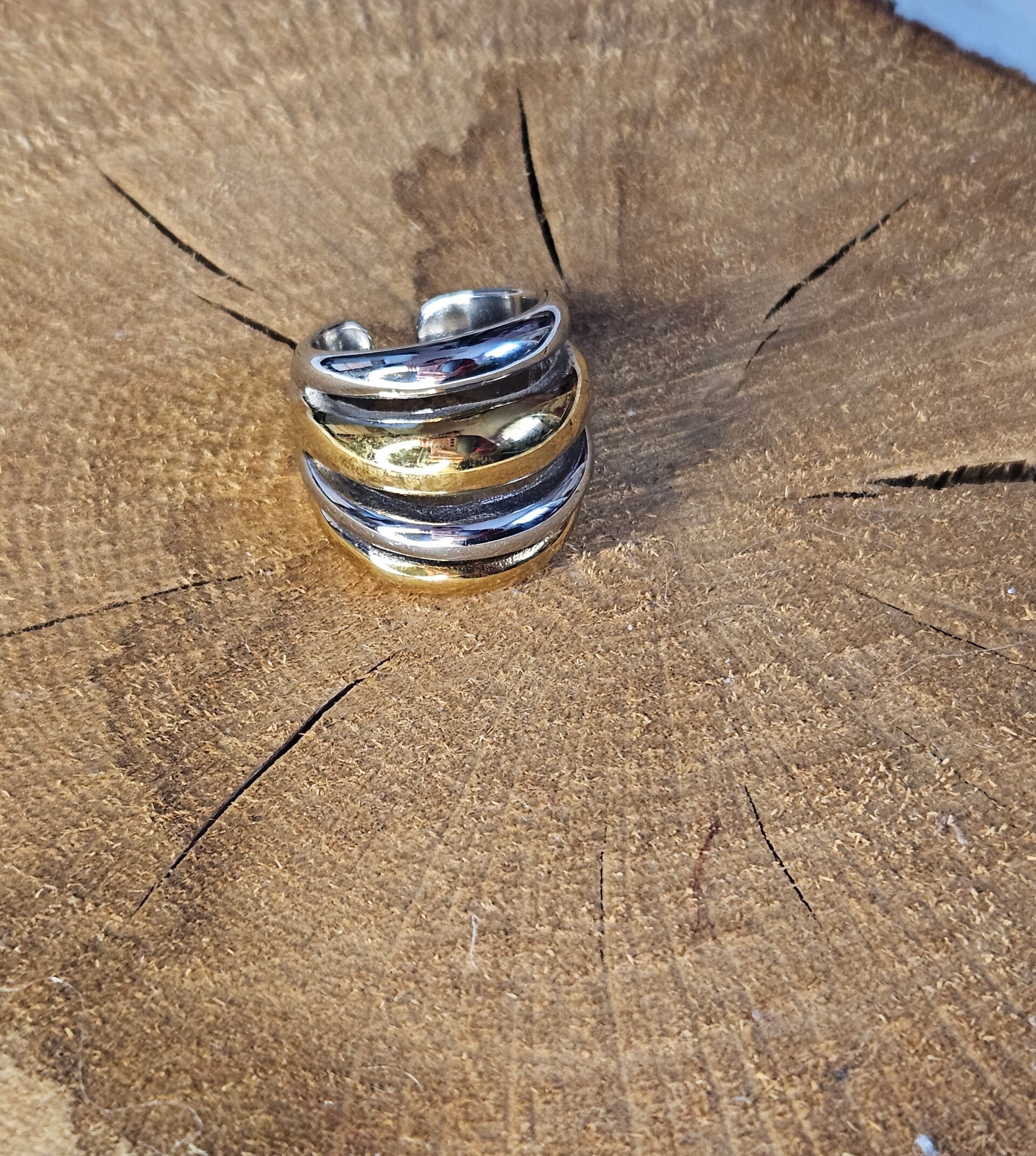 ✨ Bague Maxi Tricolore – Doré & Argenté