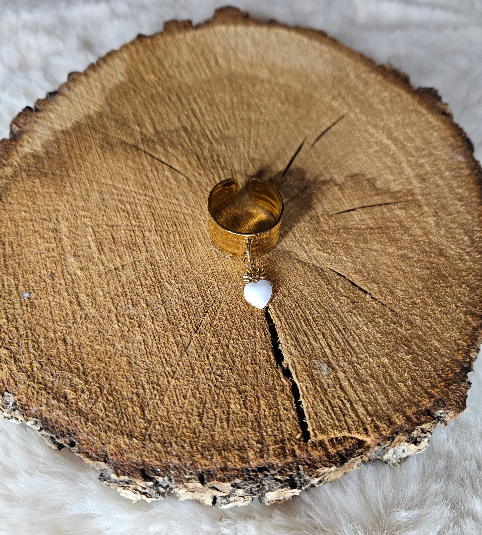 💛 Bague breloque  Doré Cœur – Acier Inoxydable Ajustable