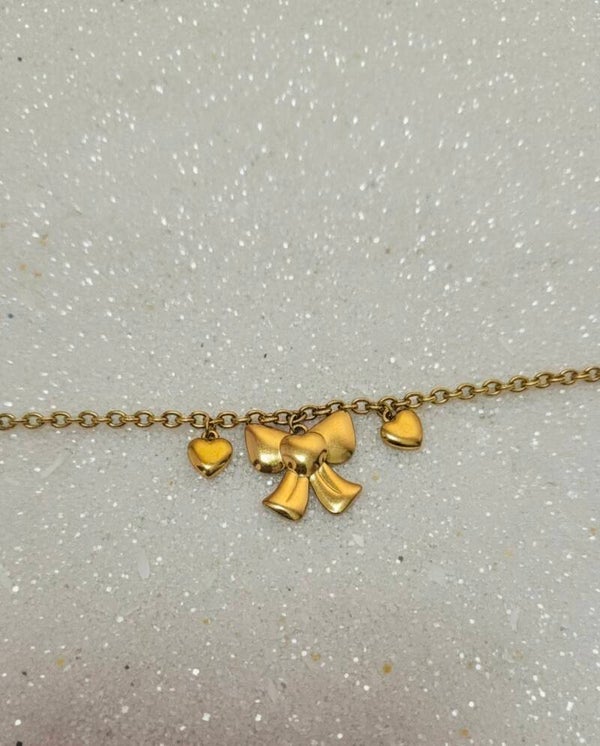 💛 Bracelet Doré – Cœurs & Nœud 💛