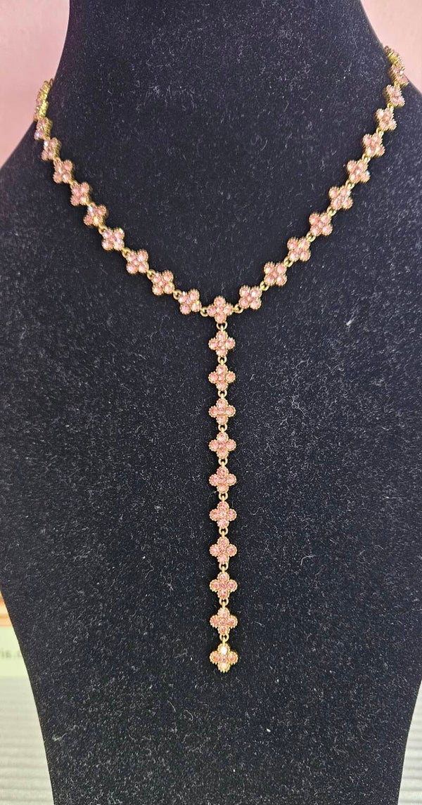 Nouveautés" Collier  Y PRINCESSE fleurs scintillants  en acier inoxydable