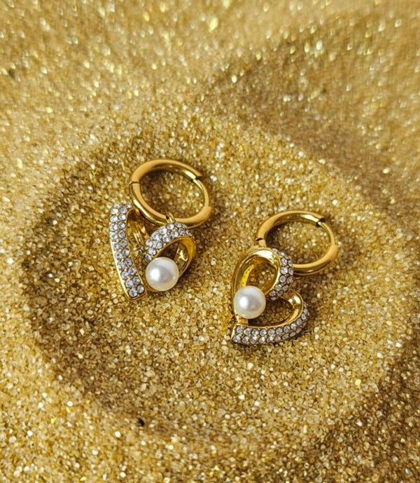 ✨️Petite créole cœur strass & perle –