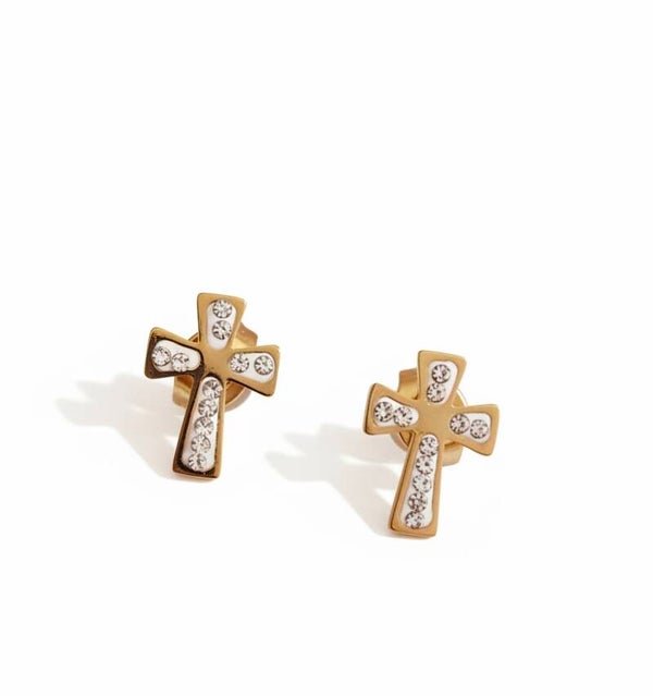 ✨ Boucles d’oreilles dorées en forme de croix 💛