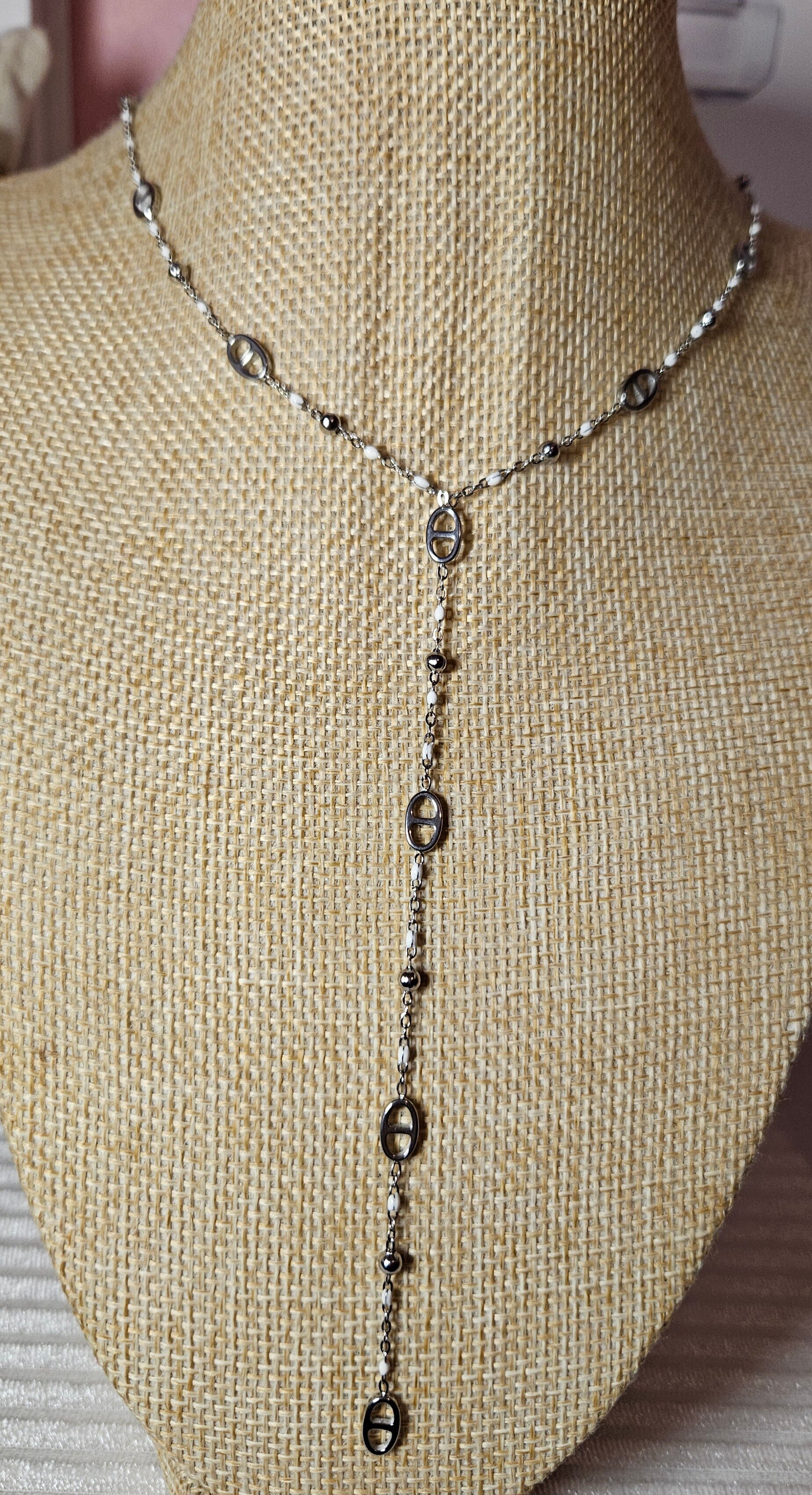 ✨ Collier en Y argenté perles & maille marine ✨