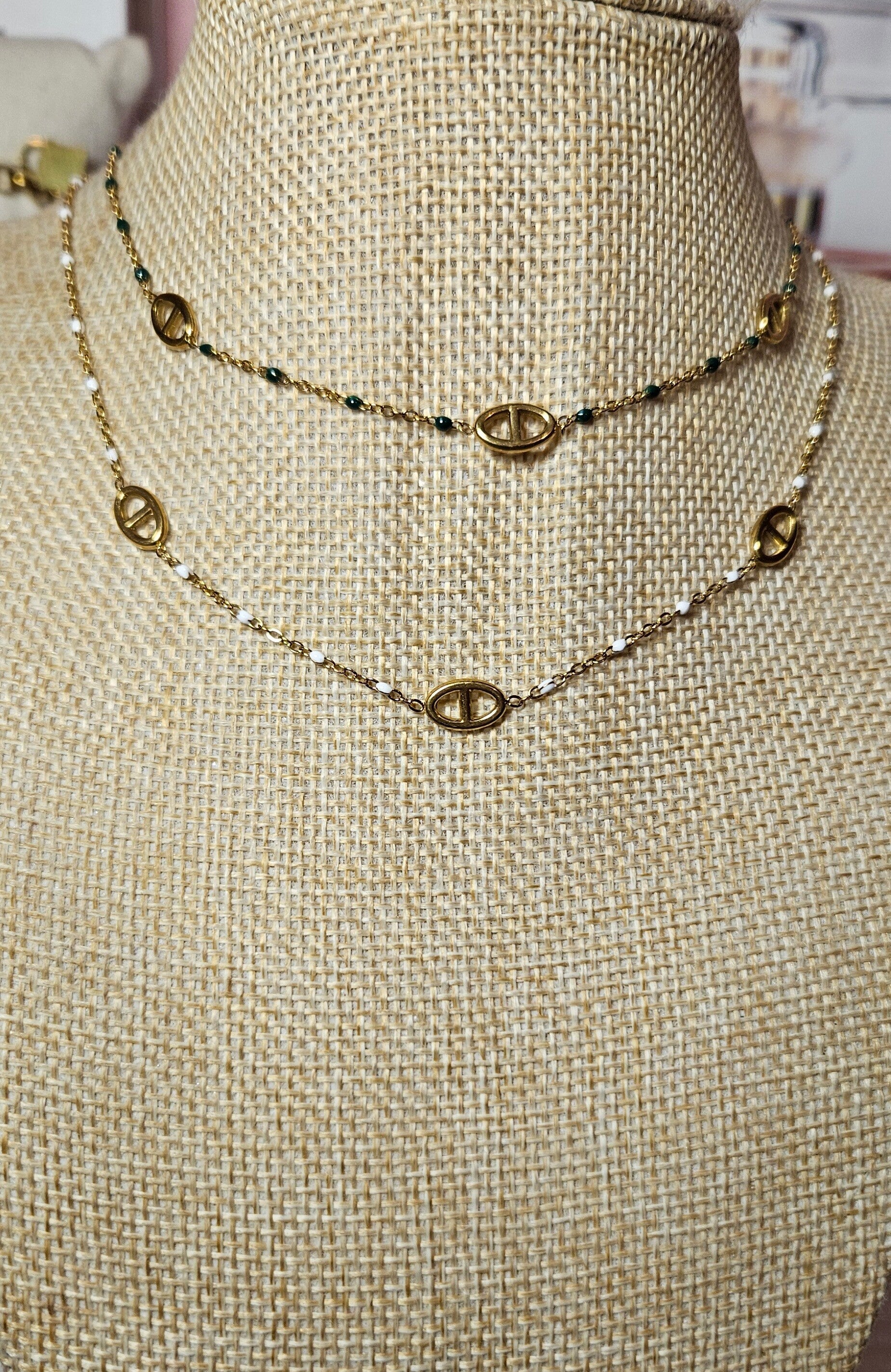 🌟 Collier " Lucie "  Maille Marine & Petites Perles  🌟
