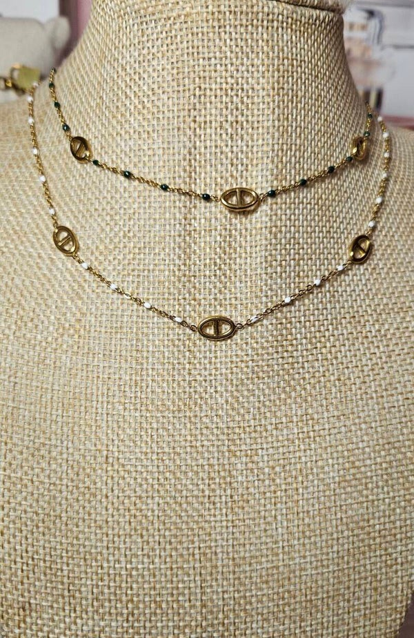 🌟 Collier " Lucie "  Maille Marine & Petites Perles  🌟