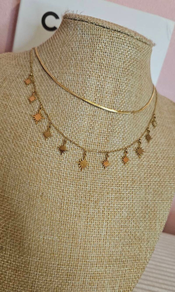 ✨ Collier double rang étoiles polaires – Doré ou argenté ✨