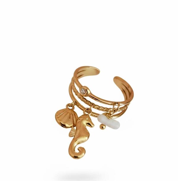 ✨ Bagues Été Ajustables Hippocampe – Charme Marin 🌊🐢🦑