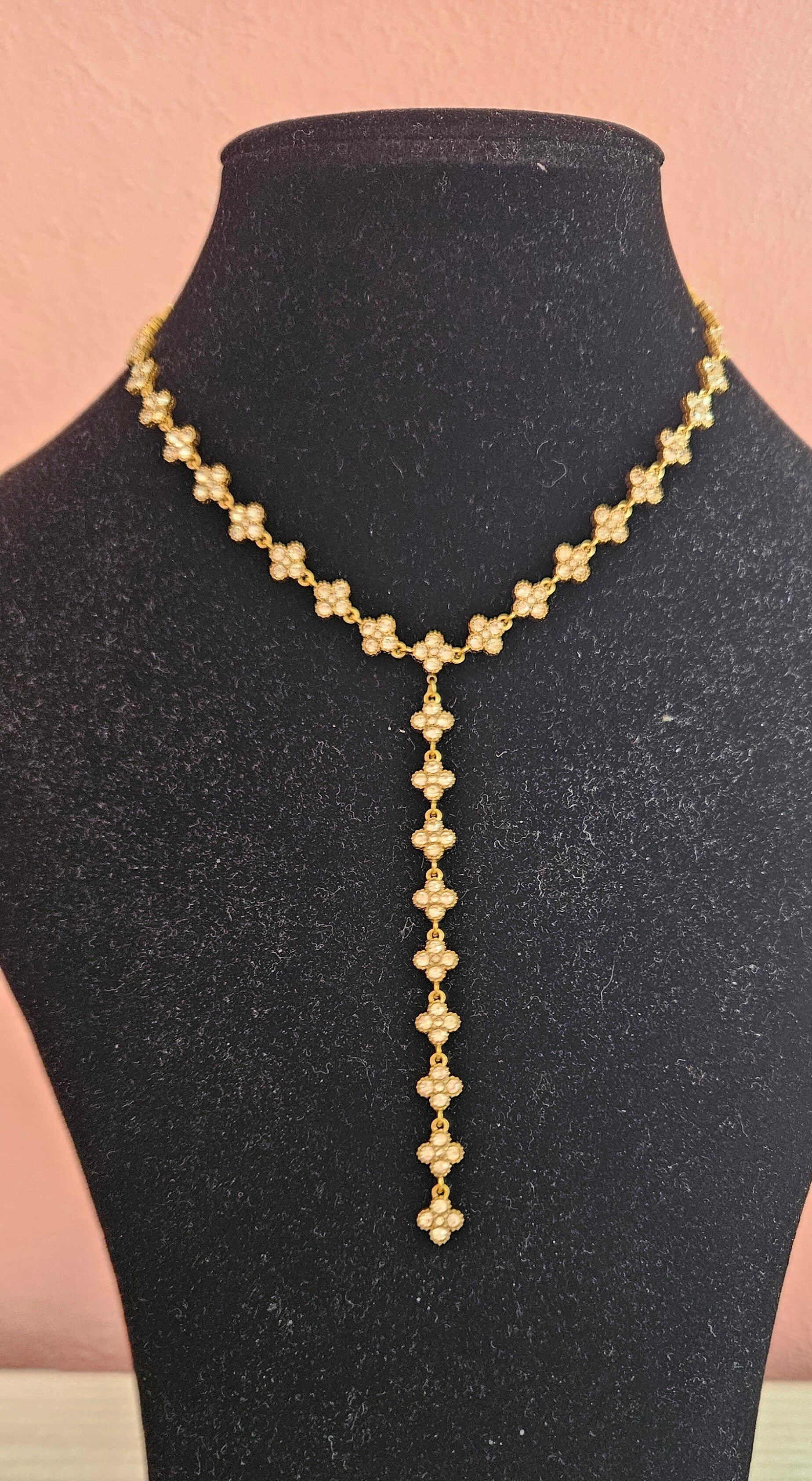 Nouveautés" Collier  Y PRINCESSE fleurs scintillants  en acier inoxydable