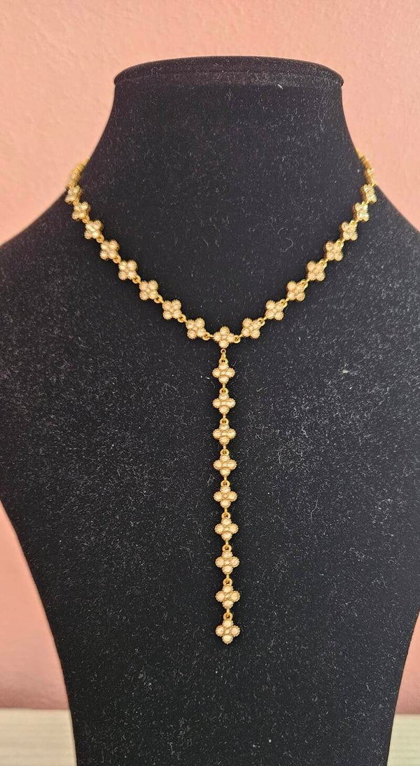 Nouveautés" Collier  Y PRINCESSE fleurs scintillants  en acier inoxydable