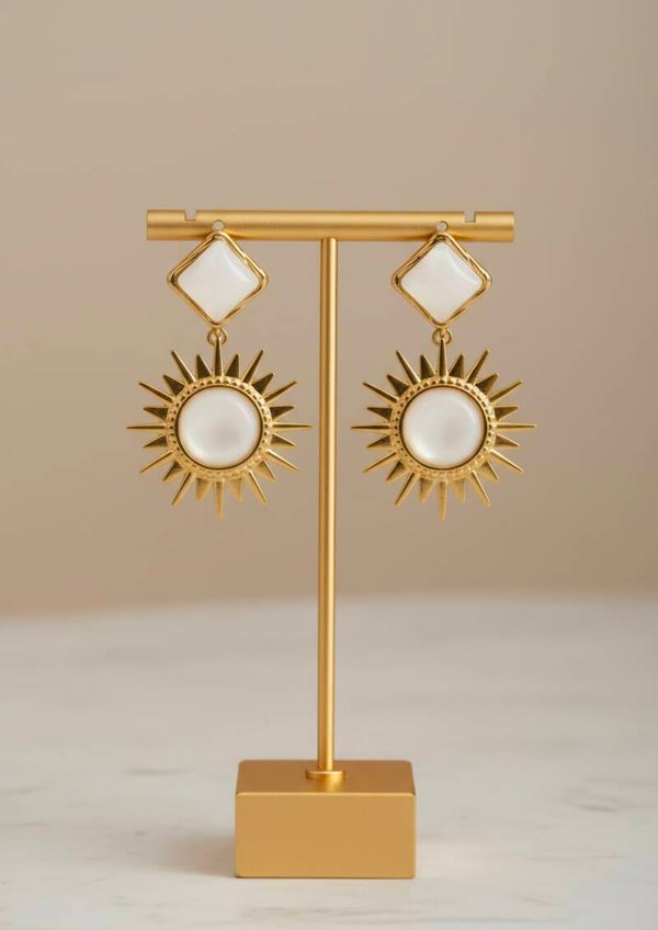 ✨ Boucles d’oreilles XL Soleil Nacré Doré – Acier Inoxydable ✨