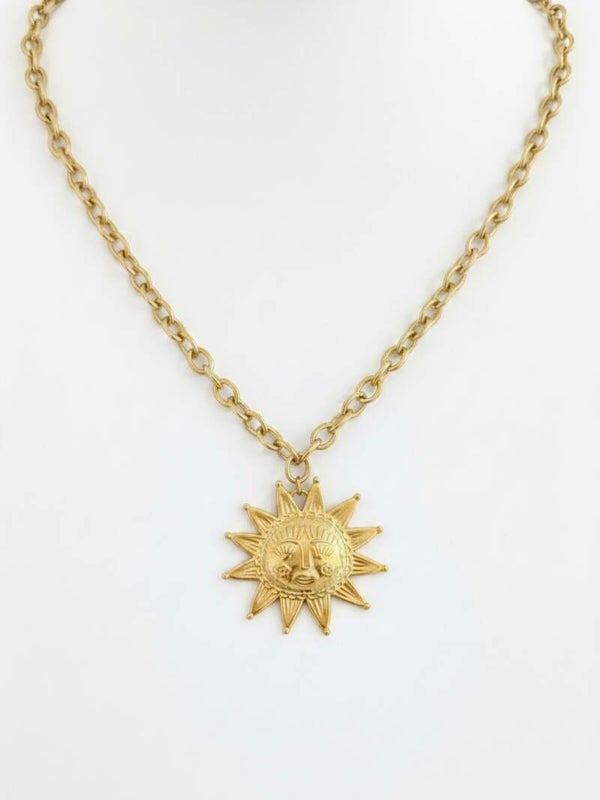 Collier grosse chaîne dorée & pendentif soleil XL ☀️✨