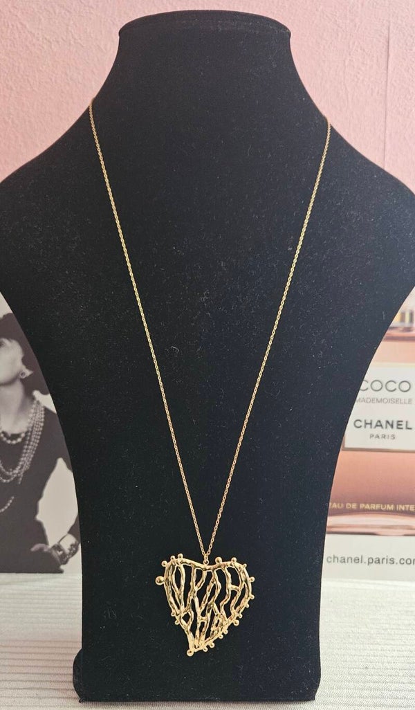 Collier Maya long doré & cœur martelé ✨