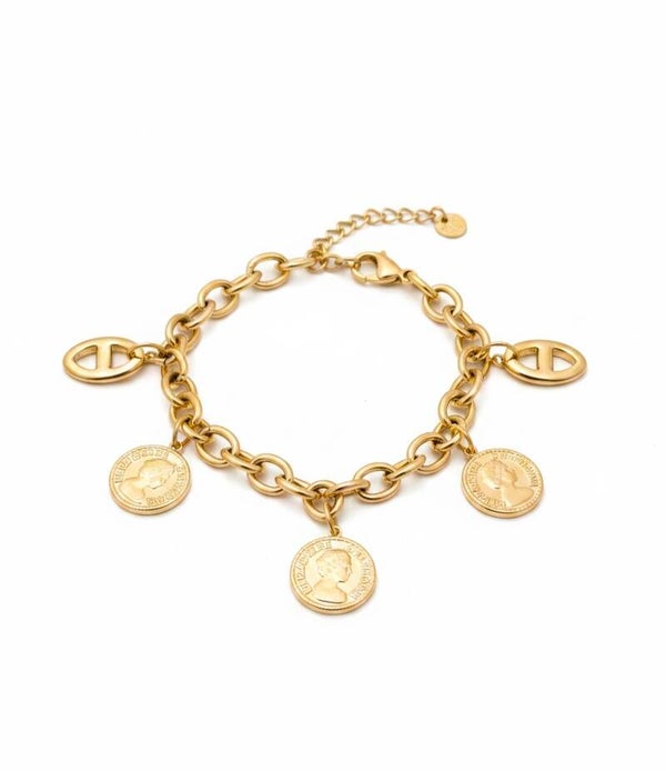 ✨️Bracelet gros maillons breloques mailles marines et pièces doré ✨️