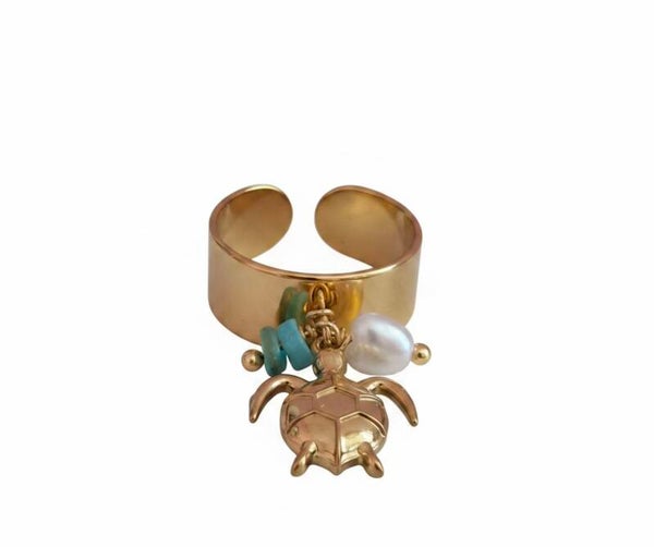 🐢 Bague Dorée Tortue & Breloques – La petite pépite tendance ✨