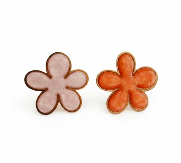 🌸 Bagues Fleurs Scintillantes – Rose nacré ou Orange pailleté (ajustables) ✨