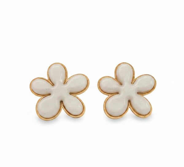 Fleurs d’Éclat – Boucles d’oreilles blanc crème pailletées ✨