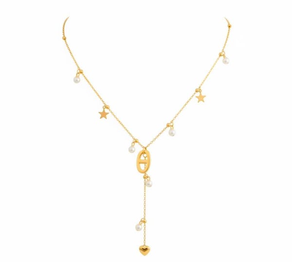 ✨️ Collier Y Angelia  maille marine étoiles/ perles doré ✨️