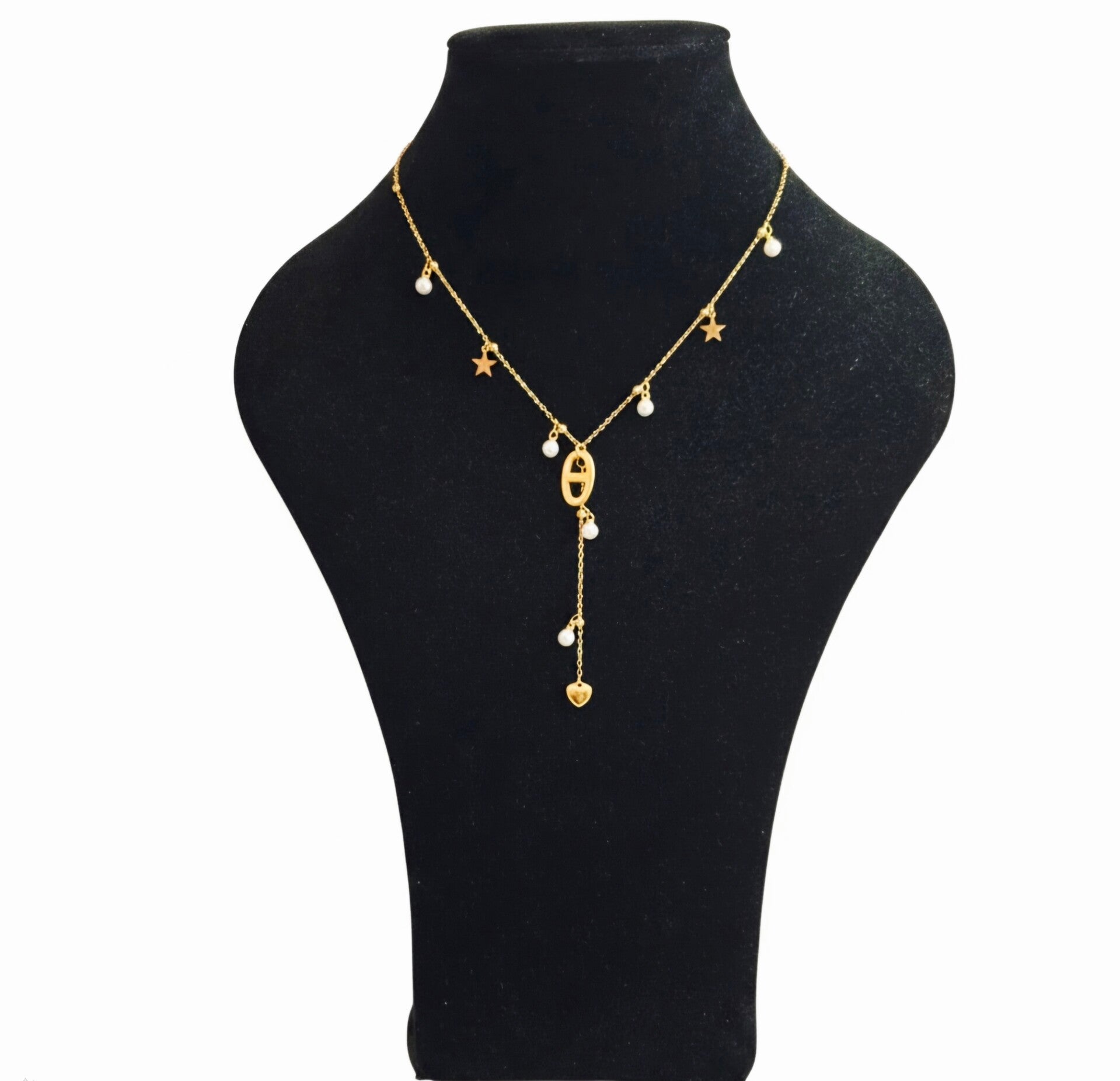 ✨️ Collier Y maille marine étoiles/ perles doré ✨️