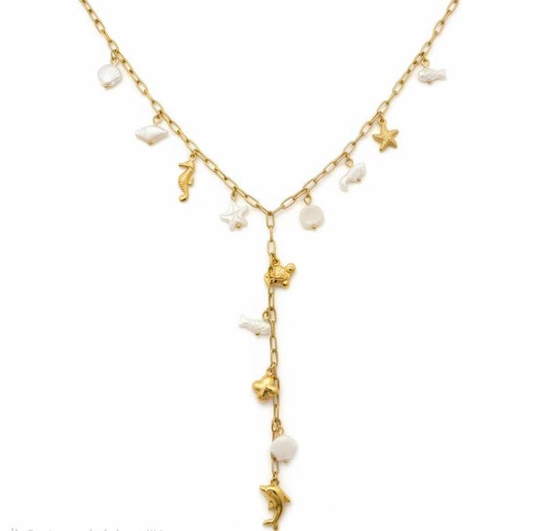 🐬Collier Y Océan breloques mer en acier inoxydable 🐚