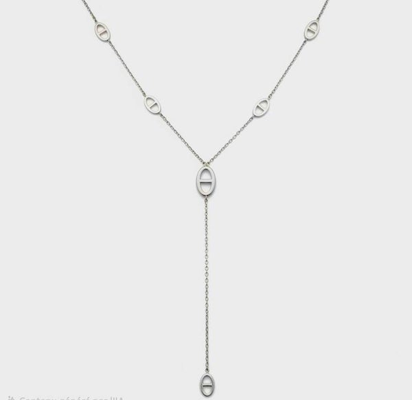 ✨️Collier " DELTA "  en Y à Mailles Marine –  Argenté✨️