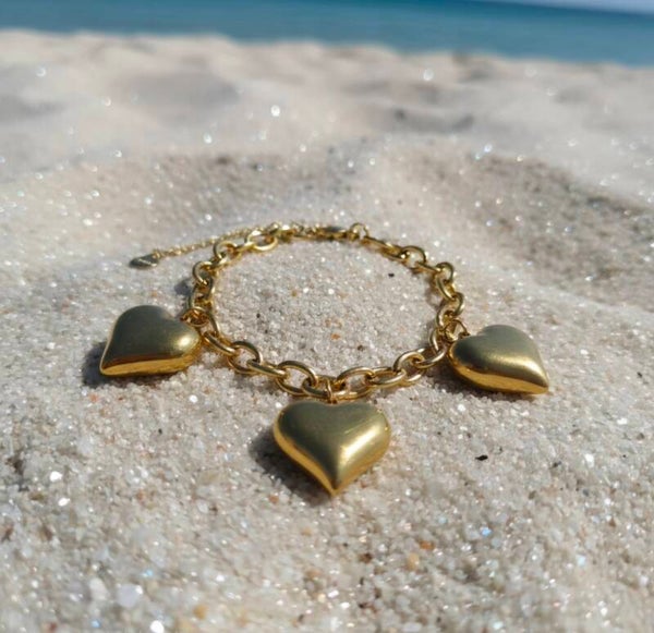 ✨ Bracelet Doré ou Argenté – Trois Breloques Cœur