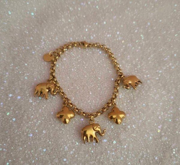 ✨ Bracelet doré éléphants & maillons tressés ✨