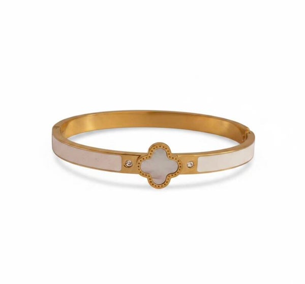 ✨ Bracelet jonc trèfle nacré – Élégance & douceur ✨