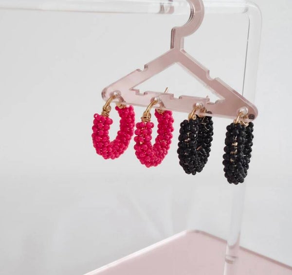 ✨ Boucles d’Oreilles Créoles  Maeva – Perles Rouge ou Noires