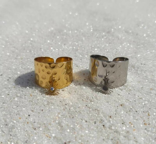 ☀️ Bague Large Martelée – Soleil ✨