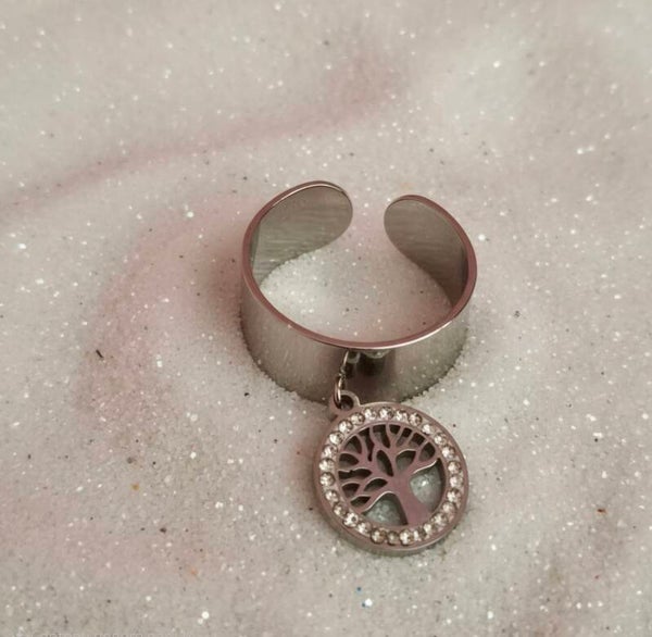 Bague Arbre de Vie Argentée – Acier inoxydable ajustable