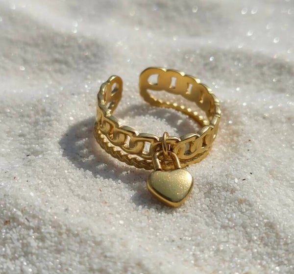 Bague Cœur Dorée – Acier inoxydable ajustable