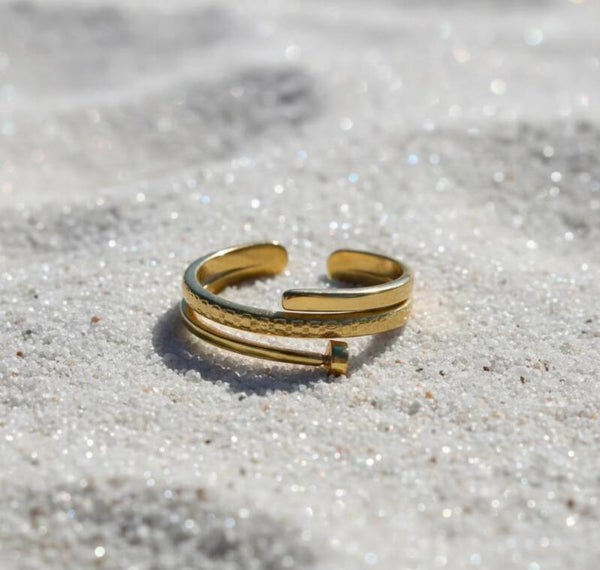 Bague Clou Dorée – Acier inoxydable ajustable